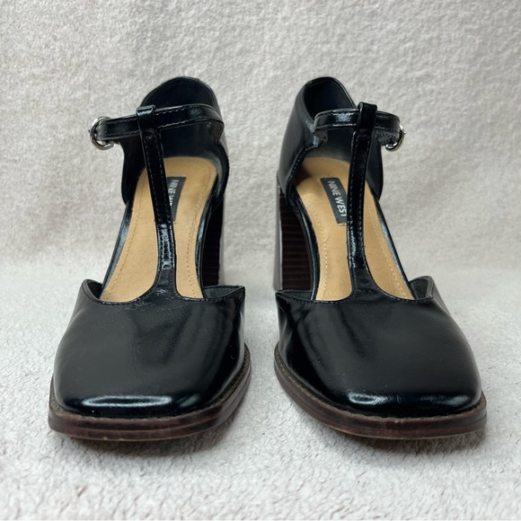 Nine West T-Strap Faux Leather Block Heels-Women’s 6-Black/Brown-Y2K-90s-Preppy - Picture 6 of 11